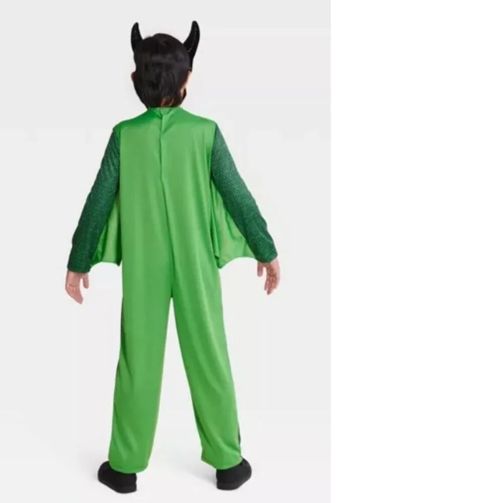Dragon Green Emerald Blacklight Halloween Costume 6/7 Jumpsuit Wings & Mask Boys